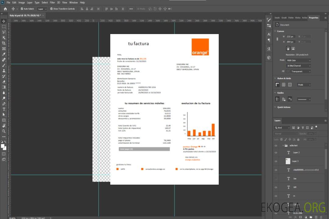 Facture d'activité des services publics d'Orange Espagne, SCR template Facture d'activité des services publics d'Orange Espagne, SCR template